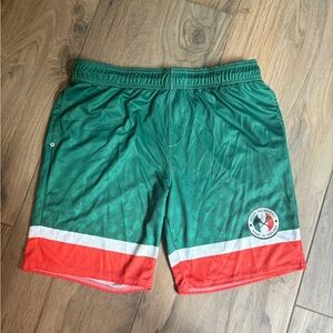 Lacrosse unlimited Irish athletic shorts orange and green with shamrocks size L